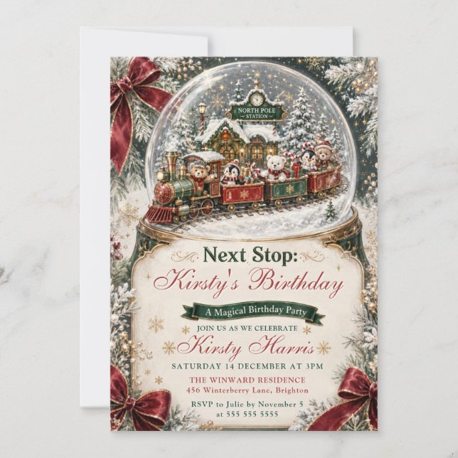 North Pole Train Winter Birthday Invitation (Front)
