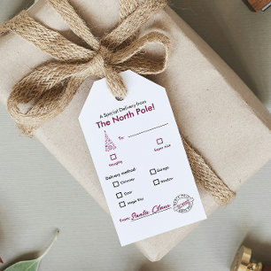 North Pole trendy Magenta Christmas Name Gift Tag 