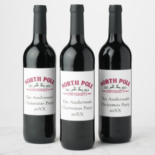 North Pole University Funny Christmas Holiday  Wine Label