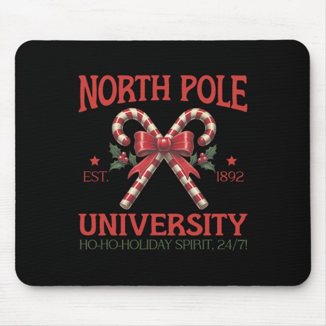 North Pole University Retro Christmas Candy Cane H Mouse Mat (Front)