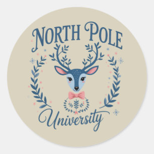 North Pole University Xmas Chinoiserie Reindeer Classic Round Sticker