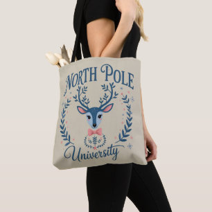 North Pole University Xmas Chinoiserie Reindeer Tote Bag