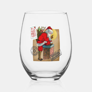 North Pole Vintage Santa Stemless Wine Glass