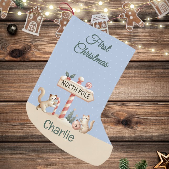 North Pole Winter Cute Cats First Christmas  Small Christmas Stocking (Creator Uploaded)