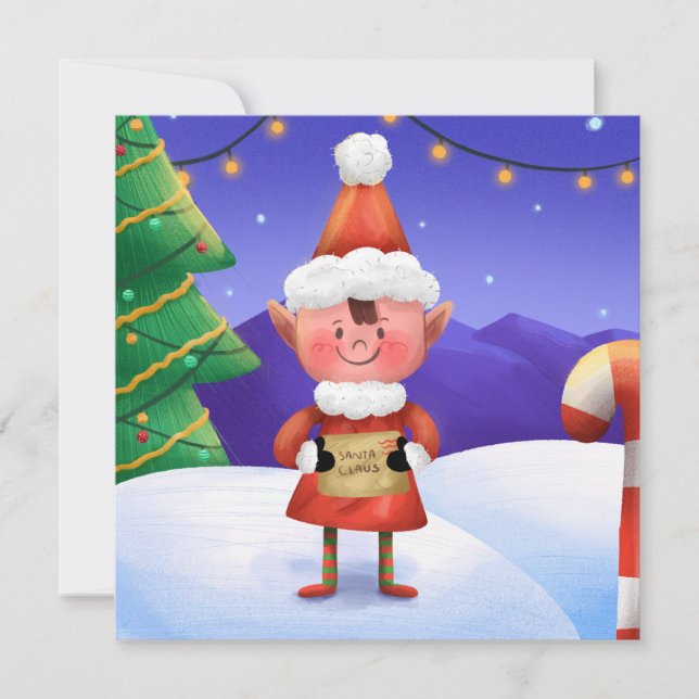 North Pole Wishes Elf Christmas Card (Front)