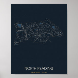 North Reading Massachusetts Street Map Poster (Nig