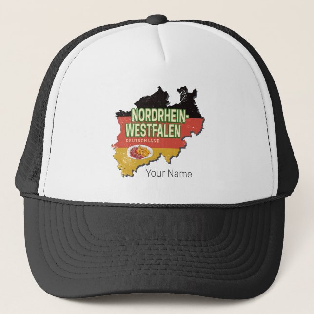 North Rhine Westphalia Germany Retro NRW Souvenir Trucker Hat (Front)