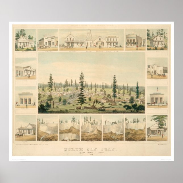 North San Juan, CA. Panoramic Map 1858 (1567A) Poster (Front)
