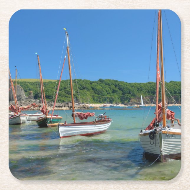 North Sands, Salcombe Square Paper Coaster (Front)