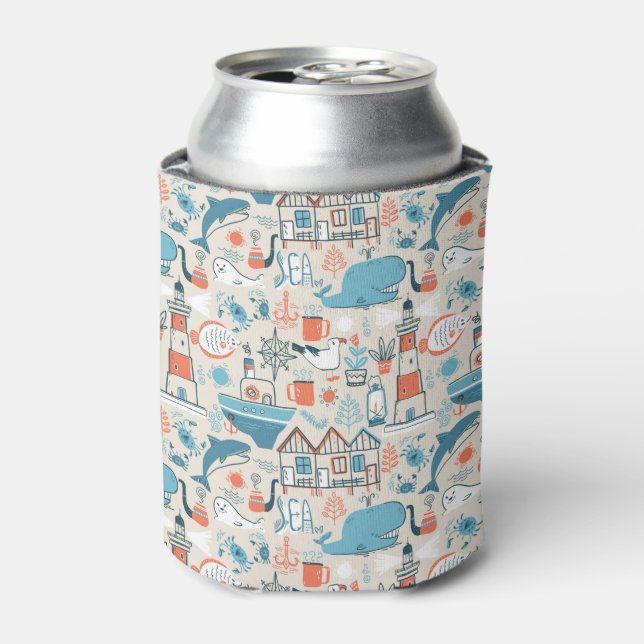 North Sea Cute Doodle Pattern Can Cooler (Can Front)