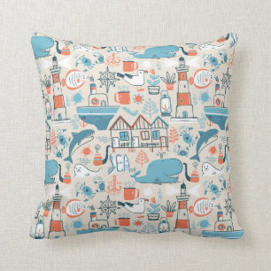 North Sea Cute Doodle Pattern Cushion