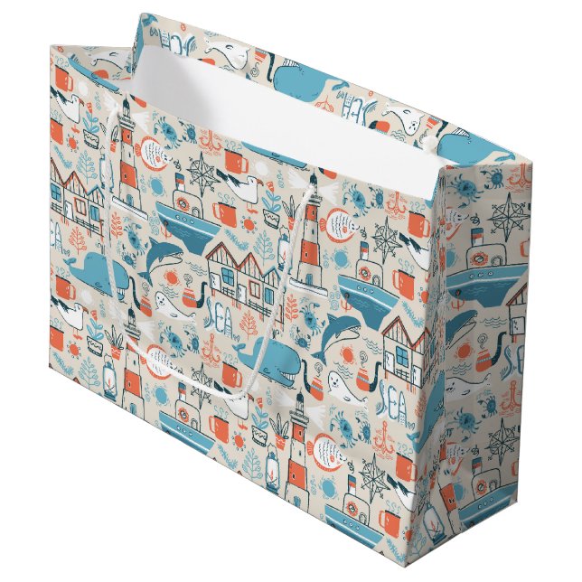 North Sea Cute Doodle Pattern Large Gift Bag (Front Angled)