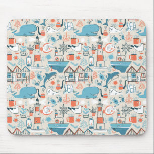 North Sea Cute Doodle Pattern Mouse Mat