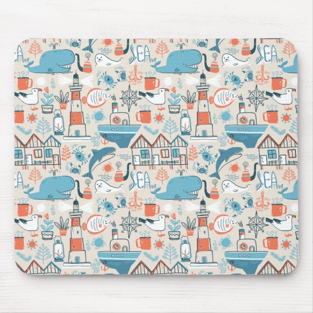 North Sea Cute Doodle Pattern Mouse Mat (Front)