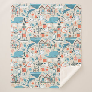 North Sea Cute Doodle Pattern Sherpa Blanket