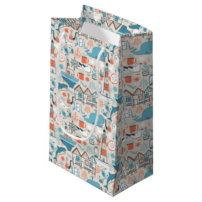 North Sea Cute Doodle Pattern Small Gift Bag (Front Angled)