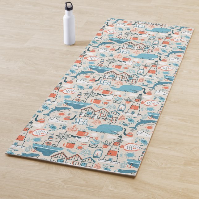 North Sea Cute Doodle Pattern Yoga Mat (In Situ)
