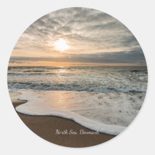 North Sea, Denmark picturesque sunset, Classic Round Sticker