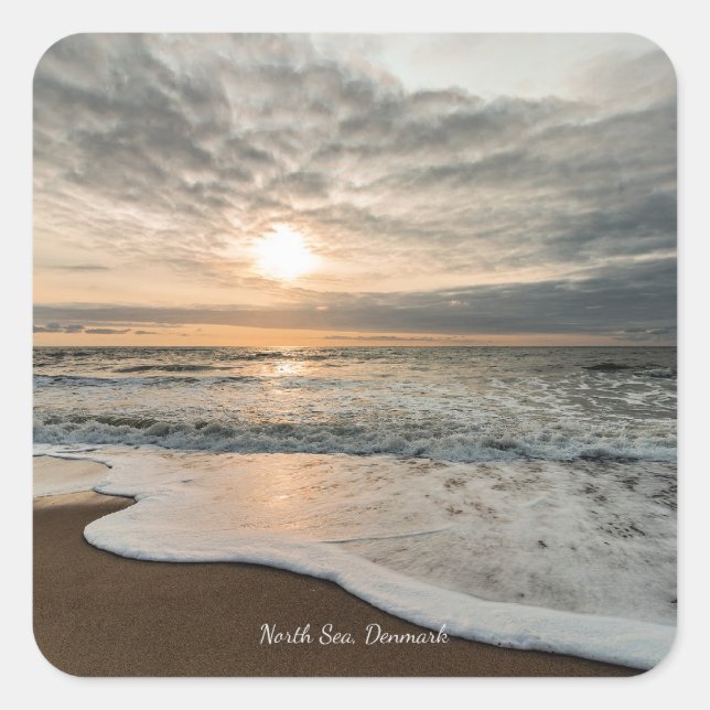 North Sea, Denmark picturesque sunset, Square Sticker (Front)
