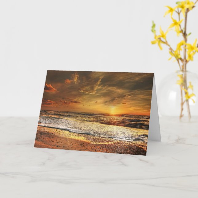 North Sea Sunset Card (Yellow Flower)