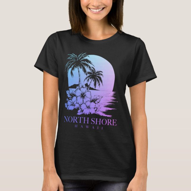 North Shore Hawaii Aloha Hawaiian Hibiscus Surfer  T-Shirt (Front)