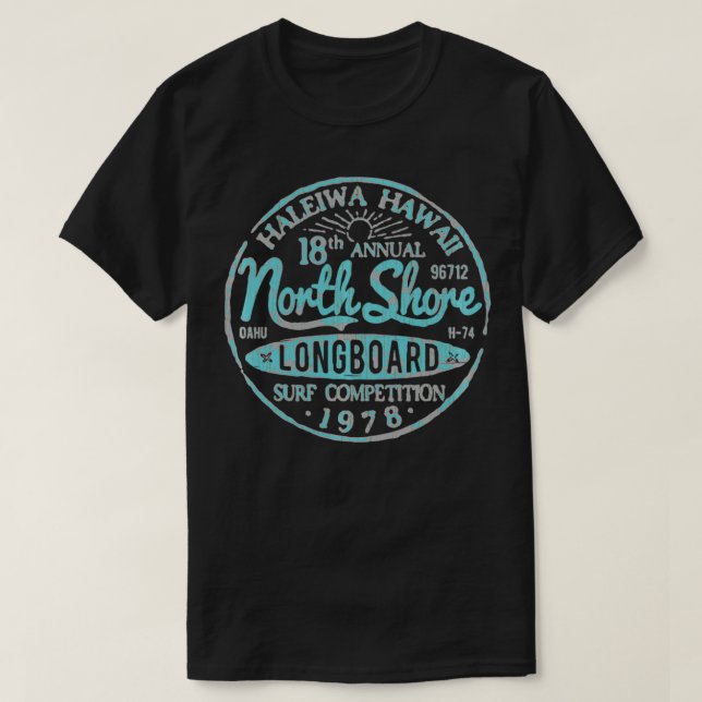North Shore Hawaii Long Board Surf  T-Shirt (Design Front)