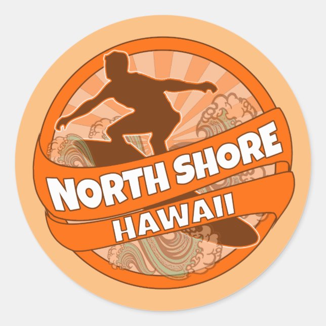 North Shore Hawaii orange surfer logo stickers (Front)