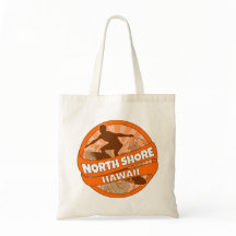North Shore Hawaii orange surfer logo tote bag
