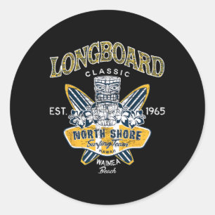 North Shore Hawaii Surfing Team Tee Longboard Clic Classic Round Sticker