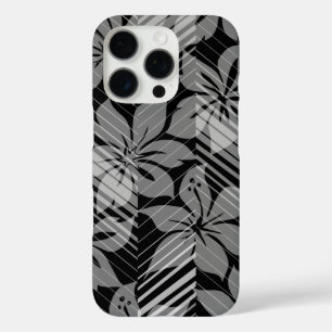 North Shore Hawaiian Hibiscus Stripes Grey iPhone 16 Pro Case