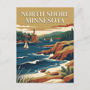 North Shore Minnesota Retro Vintage Travel Poster Postcard