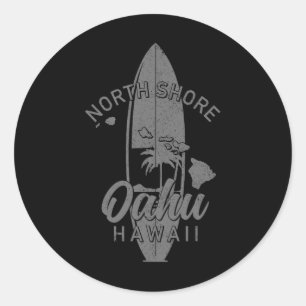 North Shore Oahu Hawaii Surf Board Surfing Surfer Classic Round Sticker