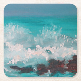 "North Shore Waves" 3, Oil Painting Square Paper Coaster