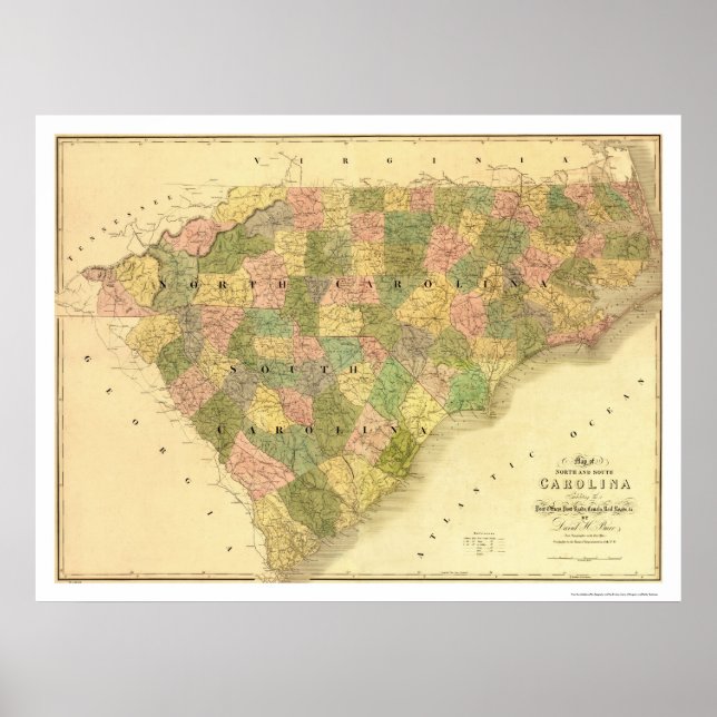 North & South Carolina Map 1839 Poster (Front)