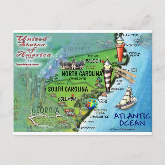 North South Carolina USA Card (Front)