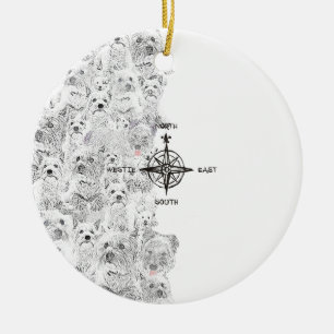 North South East & Westie Dog Ceramic Tree Decoration