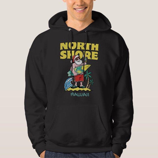 NORTH SSHORE HAWAII Santa Christmas Surfing Hoodie (Front)