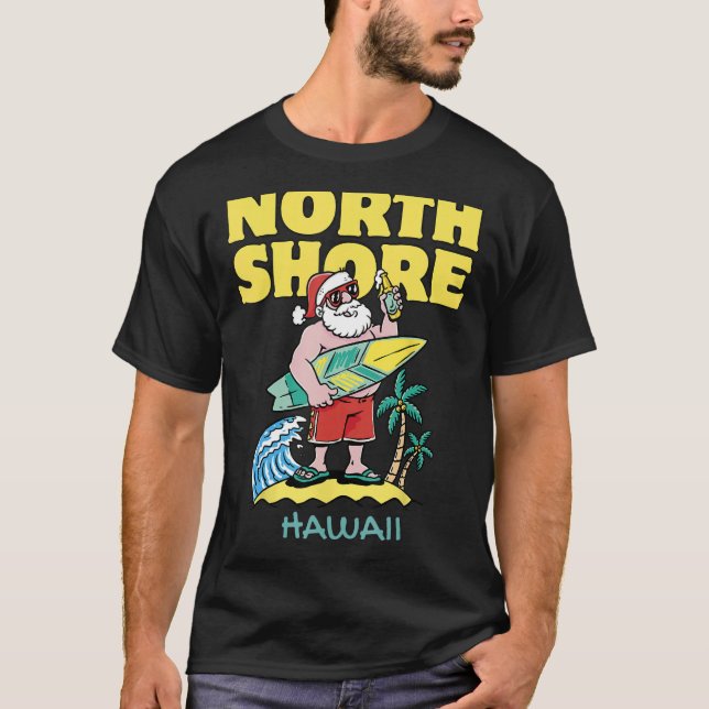 NORTH SSHORE HAWAII Santa Christmas Surfing T-Shirt (Front)