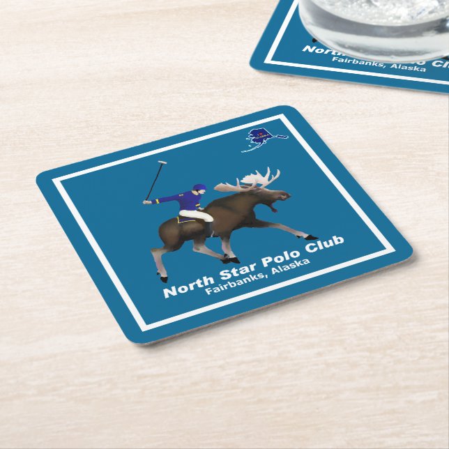North Star Moose Polo Club Square Paper Coaster (Angled)