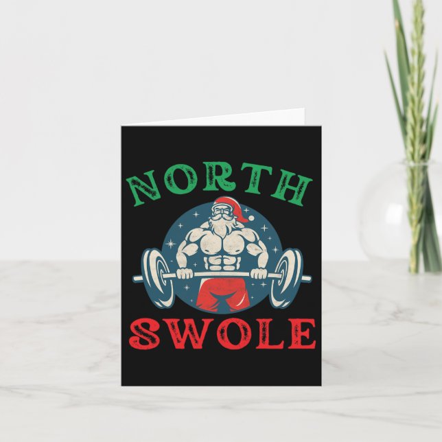 North Swole Funny Muscle Santa Christmas Bodybuild Card (Front)
