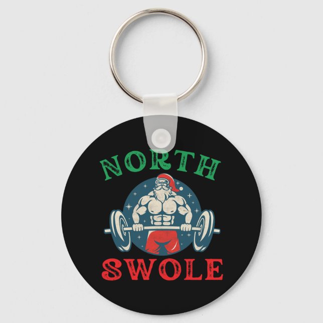 North Swole Funny Muscle Santa Christmas Bodybuild Key Ring (Front)