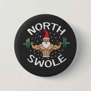 North Swole Funny Muscle Santa Christmas Fitness 6 Cm Round Badge