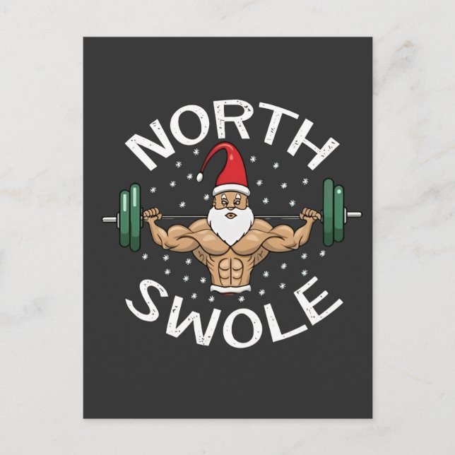 North Swole Funny Muscle Santa Christmas Fitness Announcement Postcard (Front)