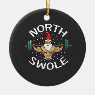 North Swole Funny Muscle Santa Christmas Fitness Ceramic Tree Decoration