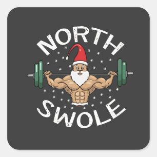 North Swole Funny Muscle Santa Christmas Fitness Square Sticker