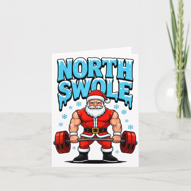 North Swole Santa Funny Christmas Gym Workout Lift Card (Front)