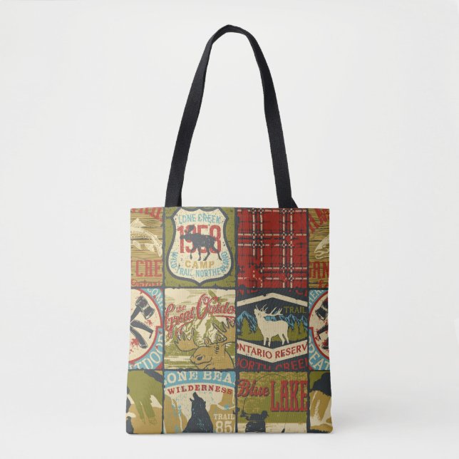 North territories adventure sign and symbol patchw tote bag (Front)