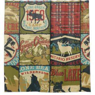 North Territories Adventure: Symbolic Patchwork Shower Curtain