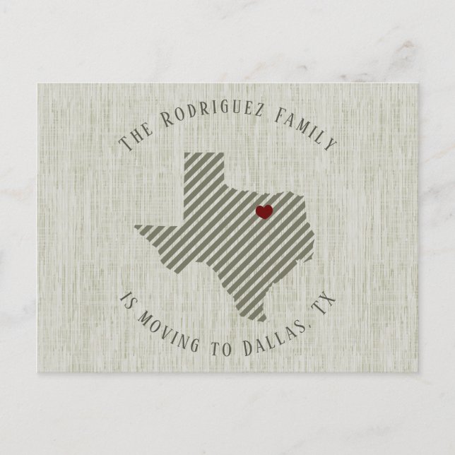 North Texas Green Linen and Heart Texas Moving Announcement Postcard (Front)