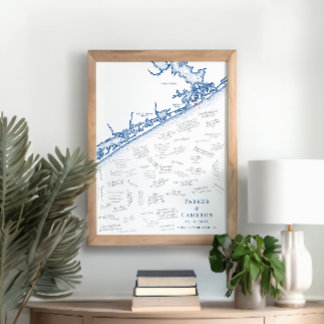North Topsail Beach Map Wedding Guest Book Poster